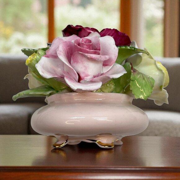 VTG Royal Adderley England Bone China Flower Rose Bouquet In Footed Bowl 2.5" - Picture 1 of 8